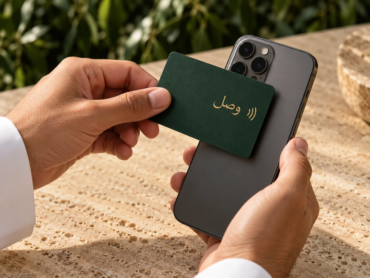 تصوّر لطريقة تقريب بطاقة NFC من أعلى الهاتف